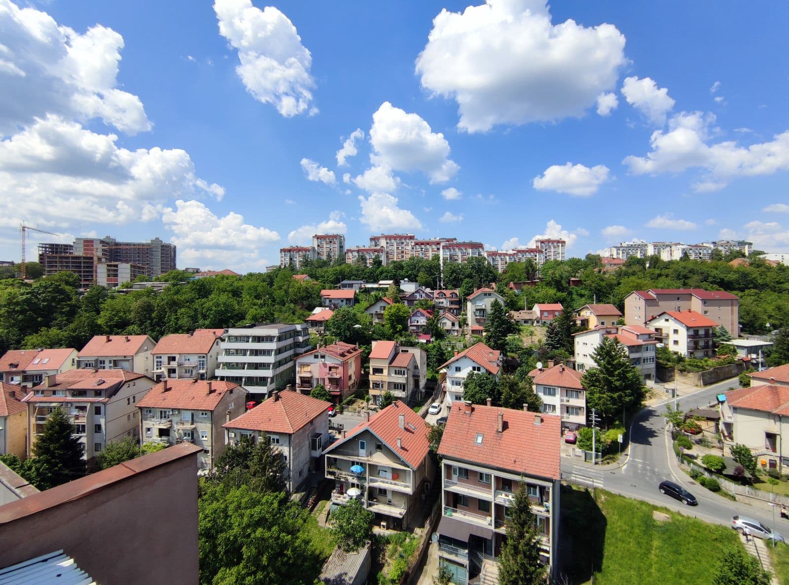 High-angle aerial view of a single-family development.